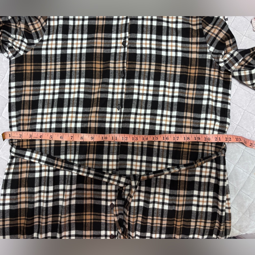 LOFT Black Tan Plaid Tie-Waist Shirt Dress | Size L | Soft Brushed Fabric - Picture 6 of 6